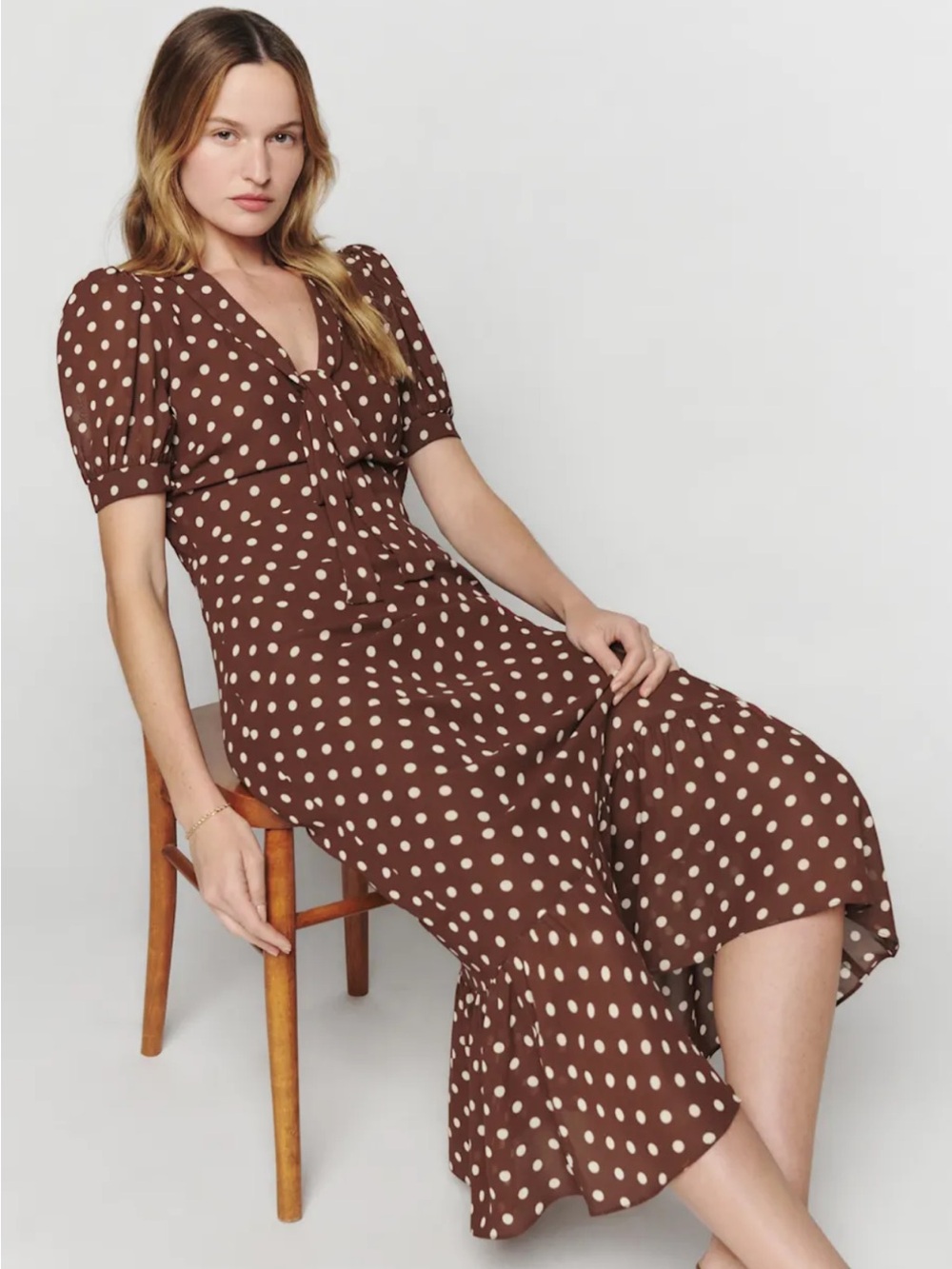 Reformation Reeds dress Brown Polka Dot Midi Dress size 4